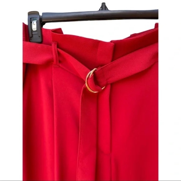 H&M High-Waist Belted Red Pants, size: 4 - Picture 2 of 4